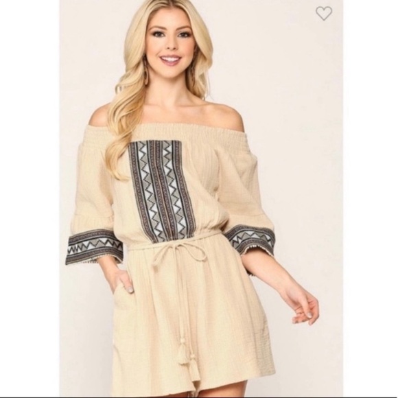 Off Shoulder Rompers with Aztec Print - Picture 3 of 5